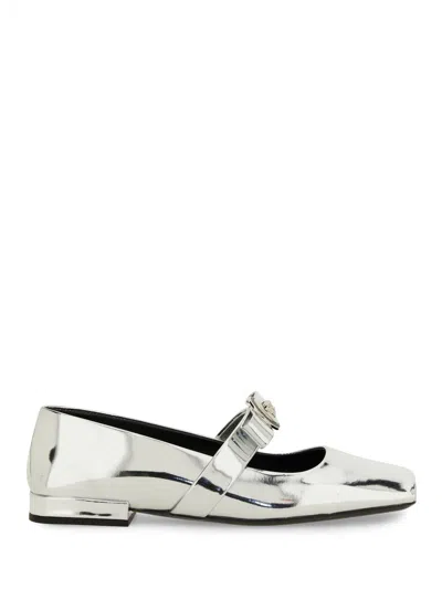 Versace Open Ballerina "gianni Ribbon" In Silver