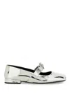 Versace Medusa Bow Open Toe Metallic Mary Jane Flat In Silver