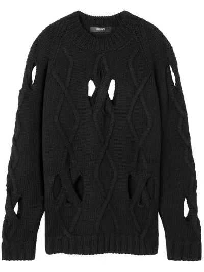 Versace Open-knit Jumper In Black