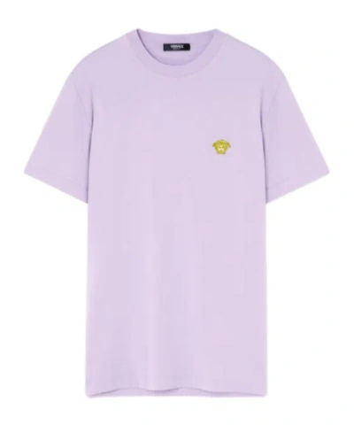 Versace Open-necked Black Shirt In Purple