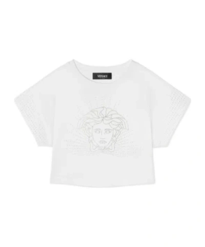 Versace Kids' Open-necked Black Shirt In White
