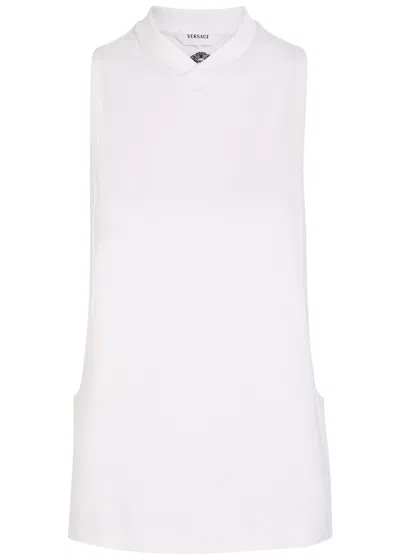 Versace Sleeveless Embroidered Stretch-cotton Jersey Tank Top In White