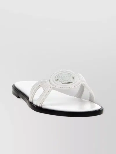Versace Open Toe Flat Sole Medusa Sandals In White