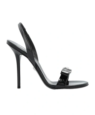 Versace Open Toe High Heel Sandals In Black