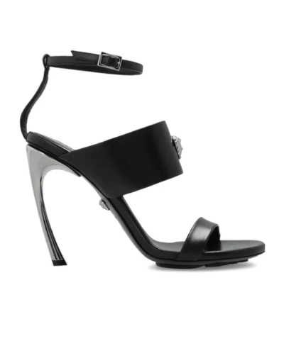 Versace Open Toe High Heel Sandals In Black