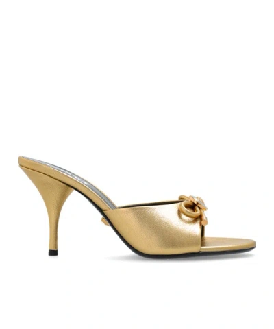 Versace Open Toe High Heel Sandals In Gold