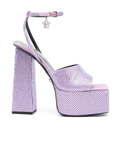 Versace Open-toe High-heeled Sandals In Purple