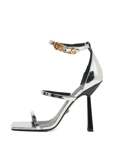 Pre-owned Versace Open-toe Leather Sandals In Gray