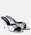 Versace Opera Bow 85 Metallic Leather Mules In Silver
