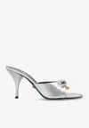 Versace Opera Bow 85 Metallic Leather Mules In Silver