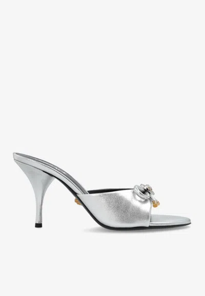 Versace Opera Bow 85 Metallic Leather Mules