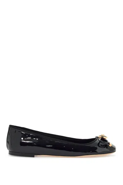 Versace Opera Bow Patent Ballet Flats In Black