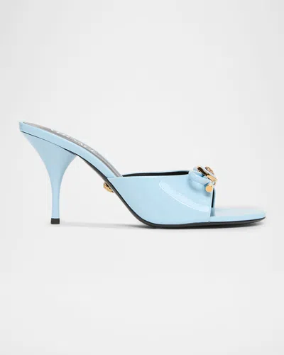 Versace Opera Bow Ballet Mules In Patent Leather In Blue