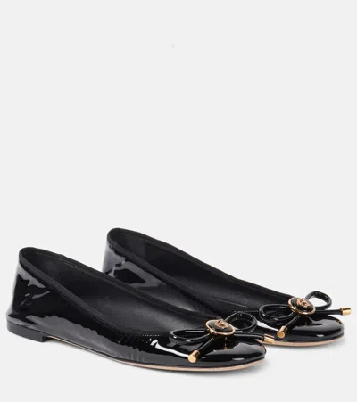 Versace Opera Bow-detail Patent Leather Ballet Flats In Black