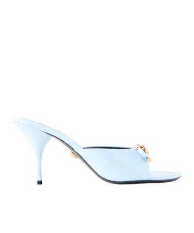 Versace Opera Bow Heeled Mules In Blue