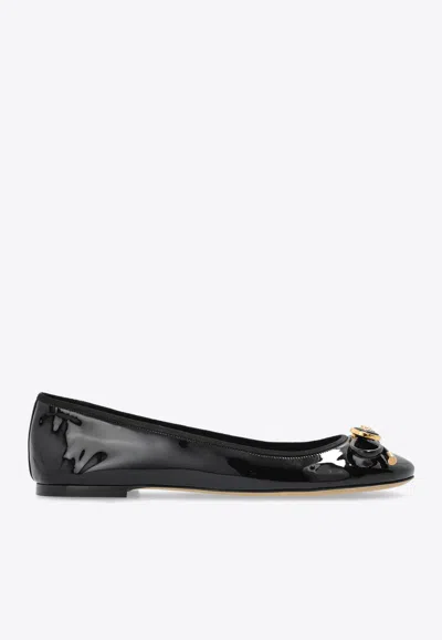 VERSACE OPERA BOW PATENT BALLET FLATS