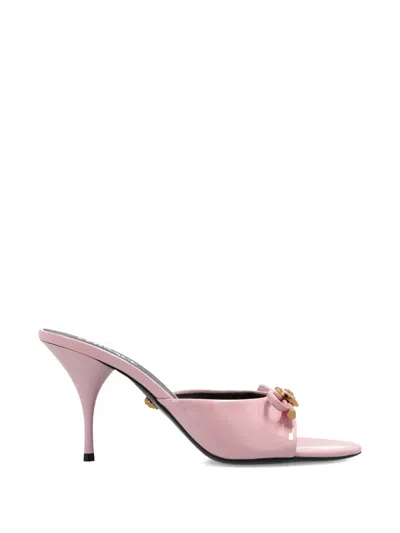 Versace Glossy Finish Sandals With Delicate Bow In Pink