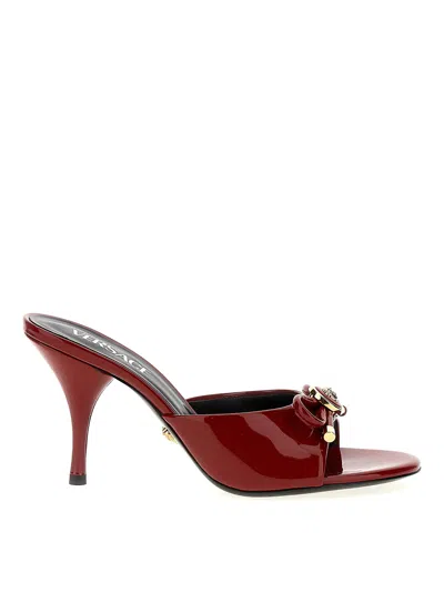 Versace Opera Bow 85 Leather Mules In Red
