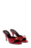 Versace Opera Bow 85 Leather Mules In Lipstick Red- Gold