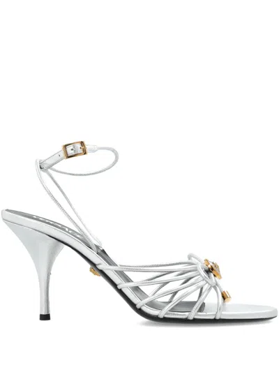 Versace Opera Bow Strappy Ankle Strap Sandal In Silver
