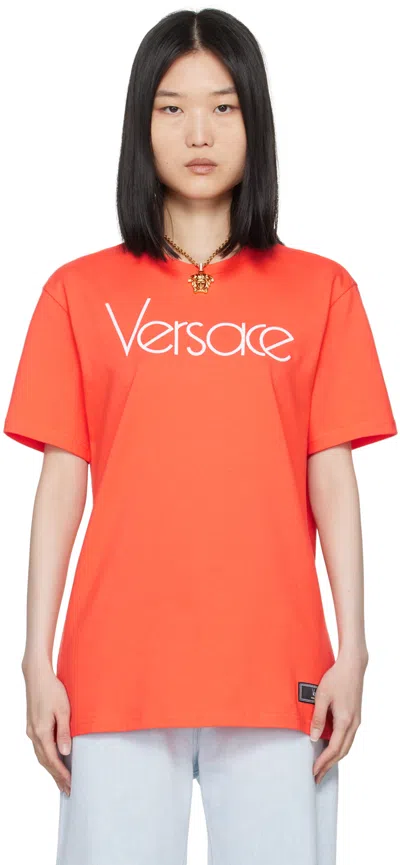 Versace 1978 Re-edition Logo T-shirt In 2r440 Coral White