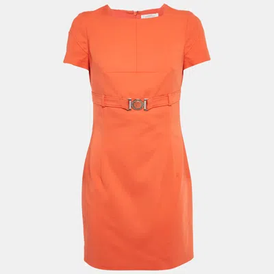 Pre-owned Versace Orange Cotton Belted Mini Dress M