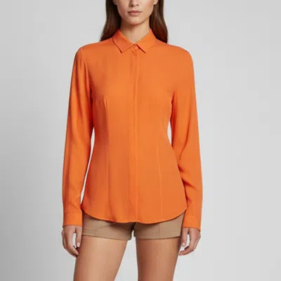 Pre-owned Versace Orange Crepe De Chine Button Up Shirt S