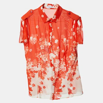 Versace Orange Floral Print Silk Crepe Button Front Blouse