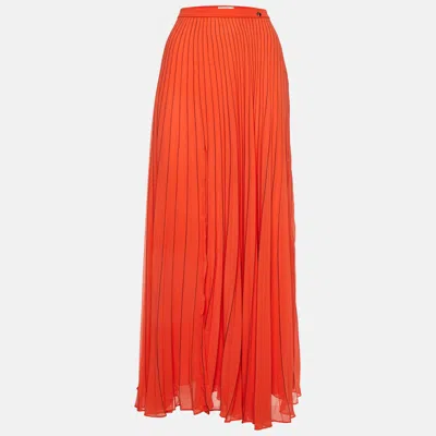 Pre-owned Versace Orange Georgette Pleated Maxi Skirt M