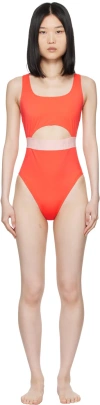 Versace Orange Greca Border One-piece Swimsuit In 2rb10 Coral