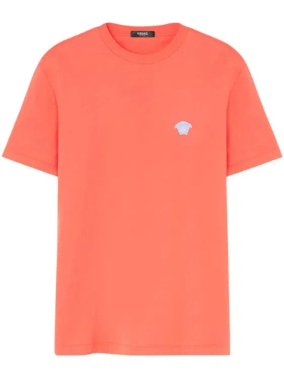 Versace Medusa-appliqué Cotton T-shirt In Orange