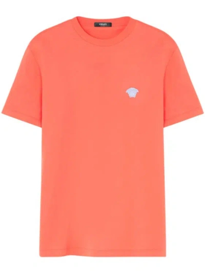 Versace Orange Medusa-embroidered Cotton T-shirt