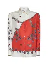 Versace Orange Printed Silk Twill Shirt In Multi
