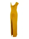 Versace Orange Sleeveless Long Dress With Medusa Plaque On The Front Draping In Yellow
