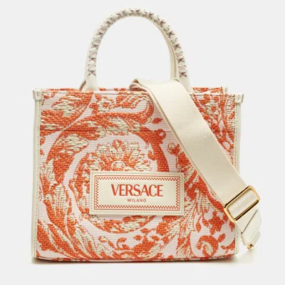 Versace Small Barocco Athena Raffia Tote Bag In Multi