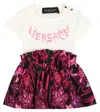 Versace Orchid Barocco Cotton Dress In White+black+tropical Print