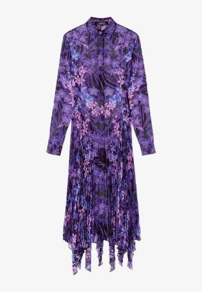 Versace Orchid Barocco Print Midi Shirt Dress In Purple