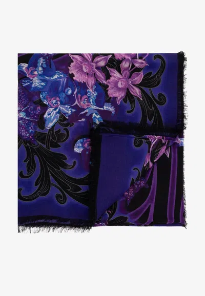 Versace Orchid Barocco Print Scarf In Multicolor