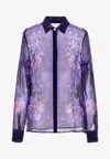Versace Orchid Barocco Print Sheer Silk Shirt