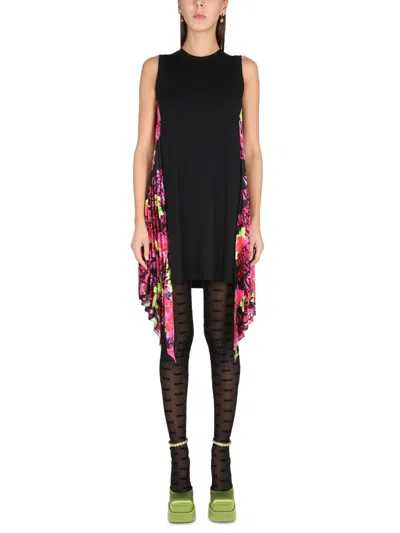Versace Orchid Logo Dress In Black
