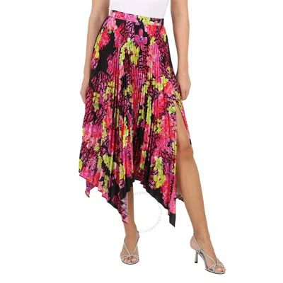 VERSACE VERSACE ORCHID PRINT PLEATED CREPE DE CHINE MIDI SKIRT