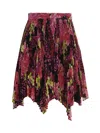 Versace Multicolor Asymmetric Pleated Mini-skirt With Logo Orchid Print In Polyester Woman