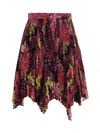 Versace Multicolor Asymmetric Pleated Mini-skirt With Logo Orchid Print In Multi
