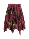 Versace Multicolor Asymmetric Pleated Mini-skirt With Logo Orchid Print In Polyester Woman In Multicolor