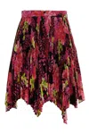 Versace Multicolor Asymmetric Pleated Mini-skirt With Logo Orchid Print In Polyester Woman