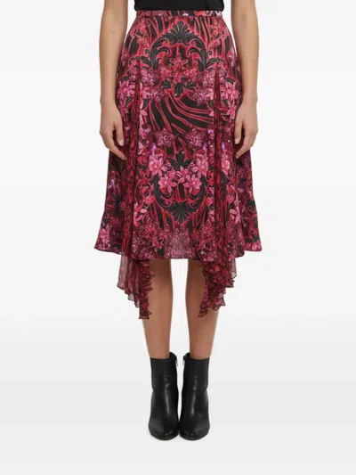 Pre-owned Versace Orchid-print Asymmetric Midi Skirt In Pink