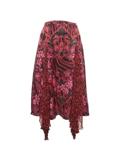 Pre-owned Versace Orchid-print Asymmetric Skirt In Pink