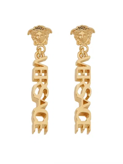 Versace Orecchini Pendenti Logati In Gold
