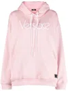 VERSACE ORGANIC COTTON HOODIE WITH EMBROIDERED LOGO AND FRENCH TERRY LINING IN PINK FOR WOMEN