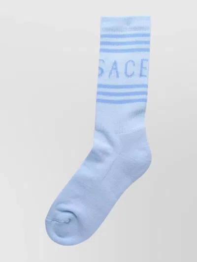 Versace Organic Cotton Socks Ribbed Cuff In Blue